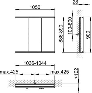Зеркальный шкаф Keuco Royal Modular 800310001000200 серебристое 105 см